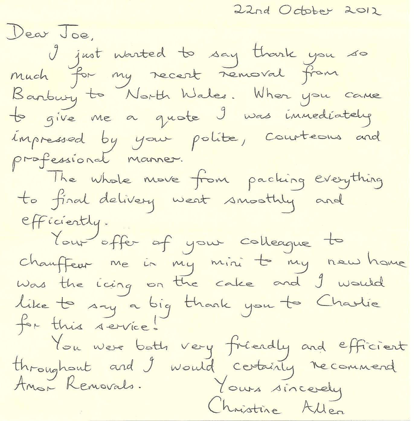 Reference letter from Ms Allen