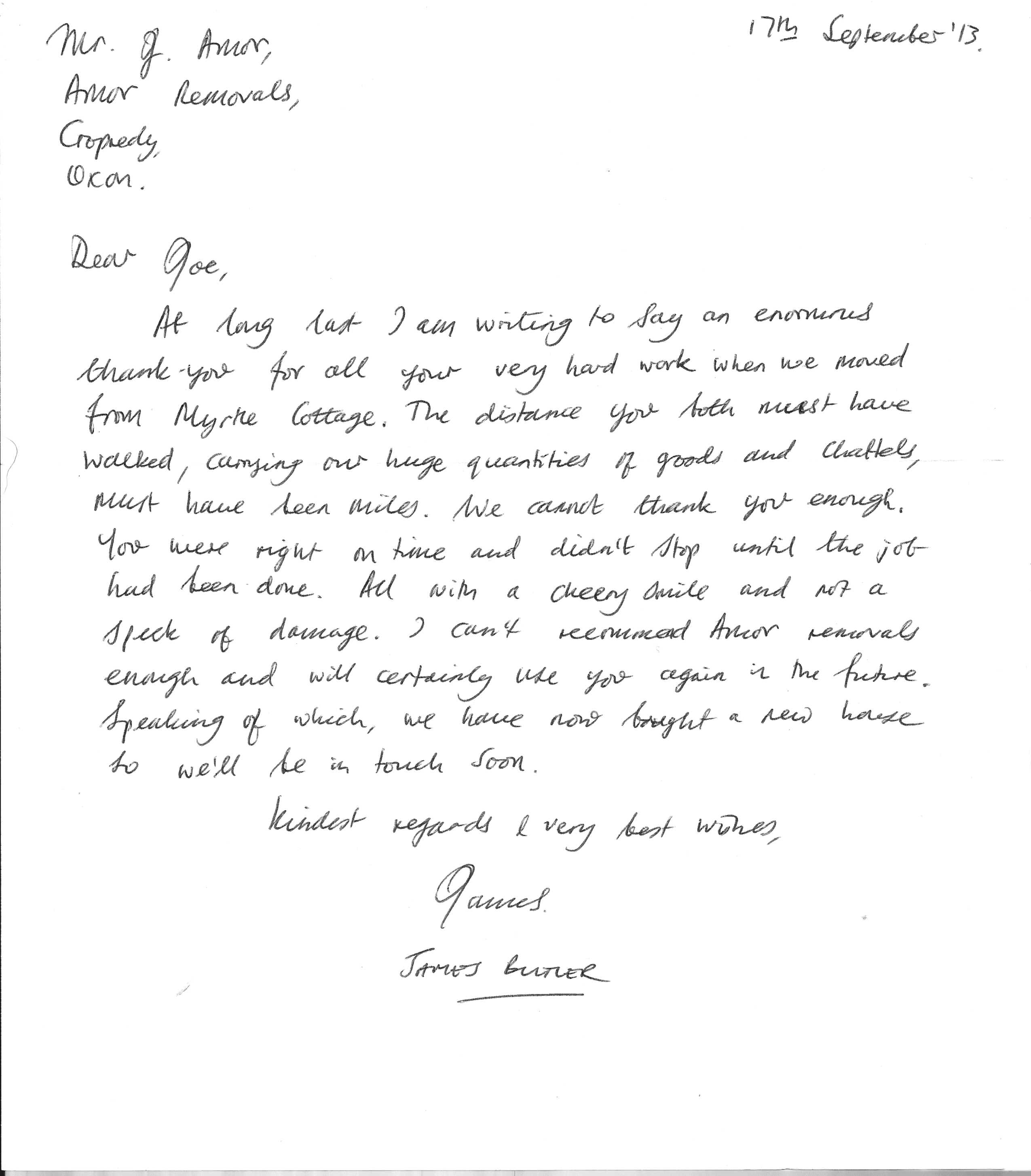 Reference letter from Mr Butler