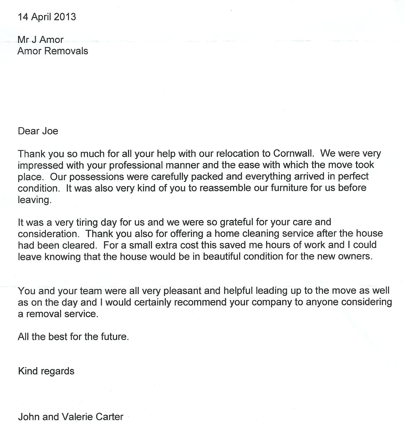 Reference letter from Mrs Carter
