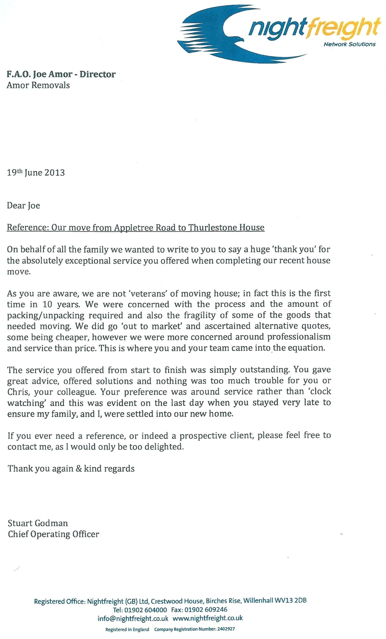 Reference letter from Mr Godman