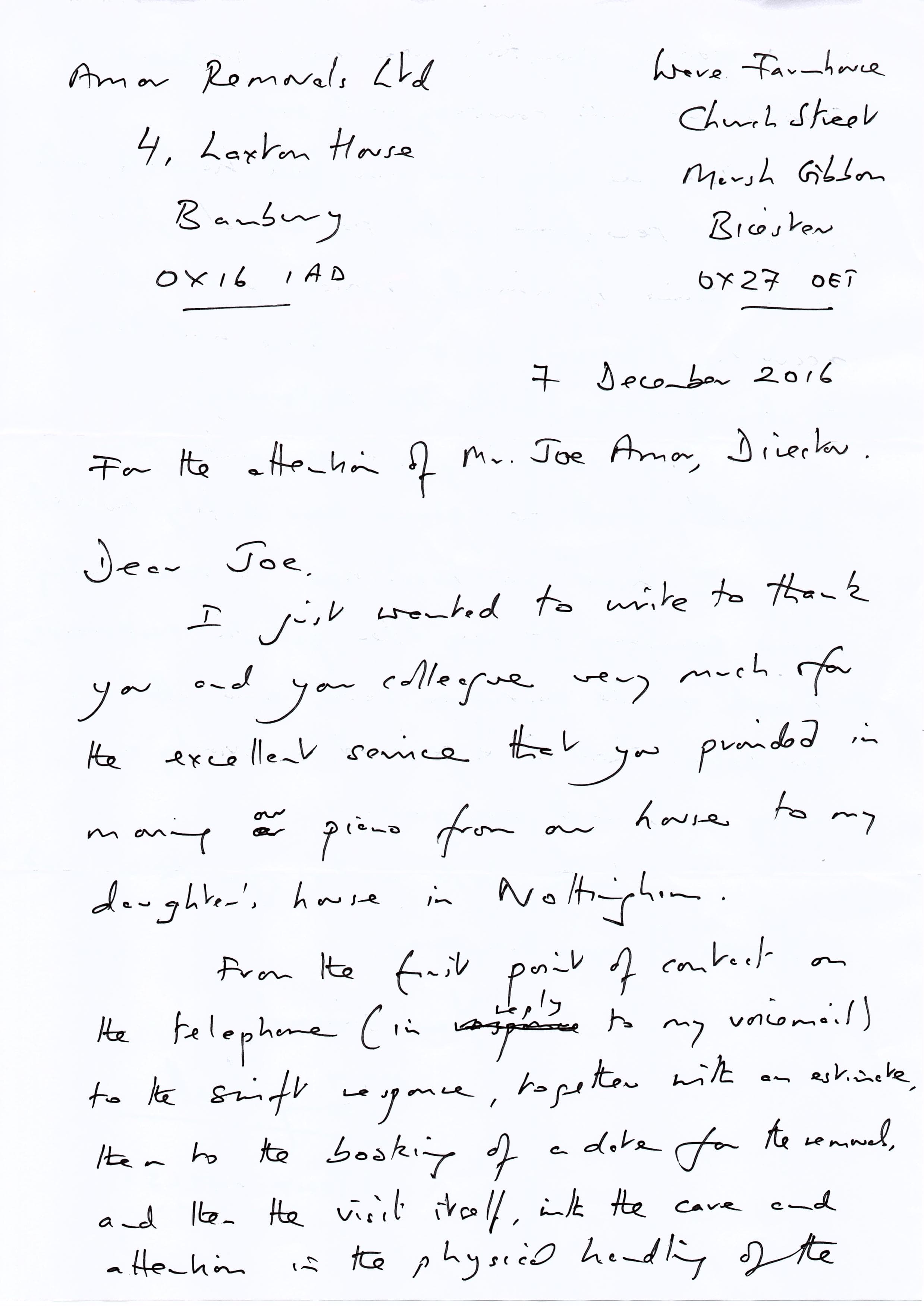 Reference letter from Mr Tony Wells